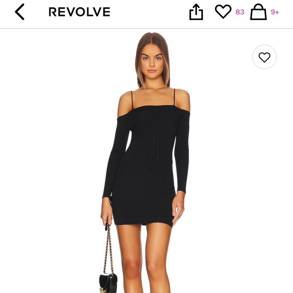 Revolve all the ways black ribbed knit mini dress with tie detailing